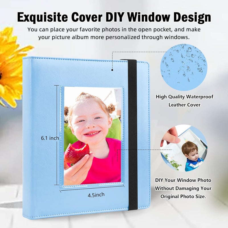 Aevdor Photo Album 4x6, Leather Cover 4x6 Photo Album Black Inner Pages with DIY Front Window, 136 Pockets 4 x 6 Picture Book Holds 136 Baby Wedding Family Anniversary Vacations Pictures (Blue) - Image 2